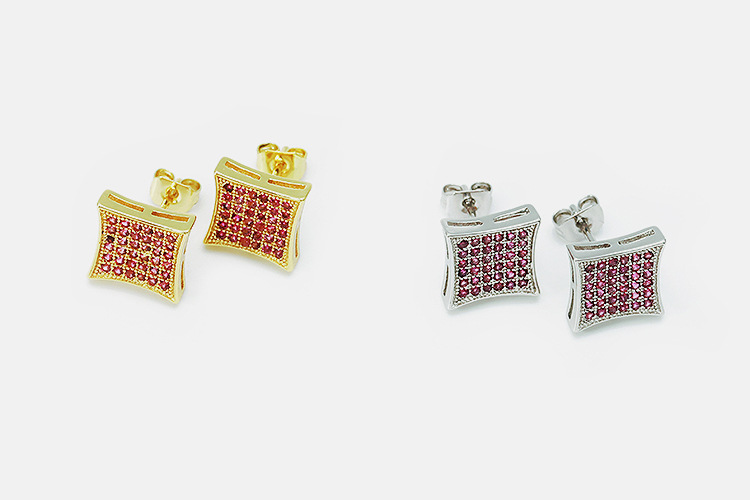Women'S Gender Exquisite Fashion Gold-plated Zircon Stud Earrings Square Stud Earrings Cross-border Supply Exquisite All-match Small Zircon Earrings
