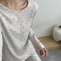 圆领雪花彩棉热皮+长袖长裤保暖套装ins风印花内衣秋衣女秋冬