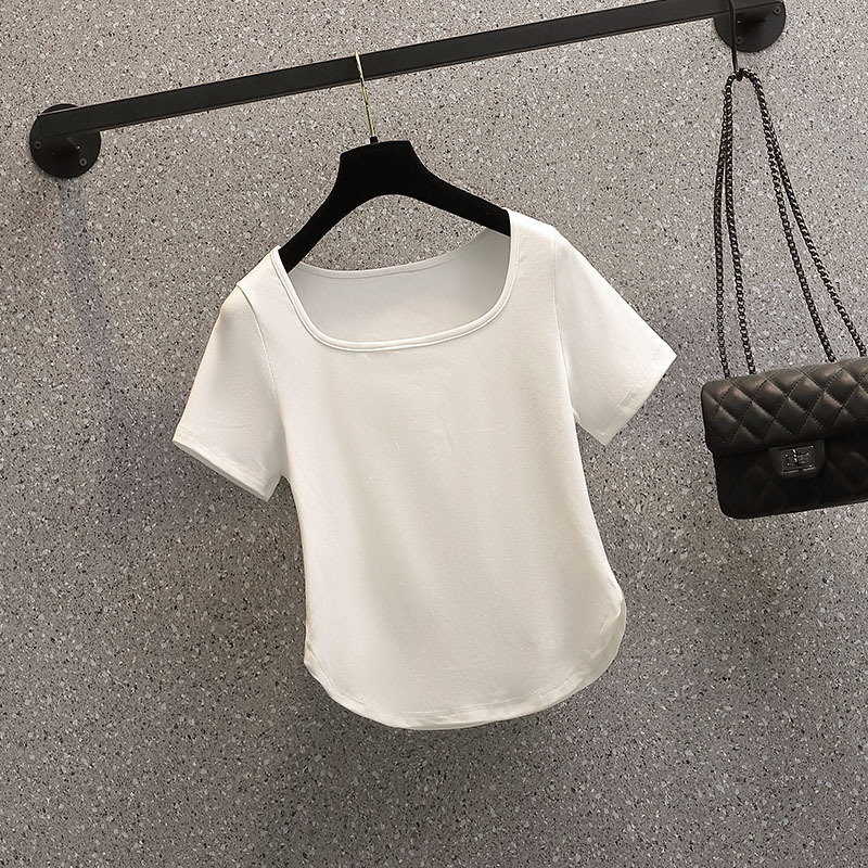 2026 Summer Design Niche Pure Desire Style Sweet Spicy Girl Sexy U-Neck Short-Sleeve T-Shirt for Women Irregular Short Style Ins