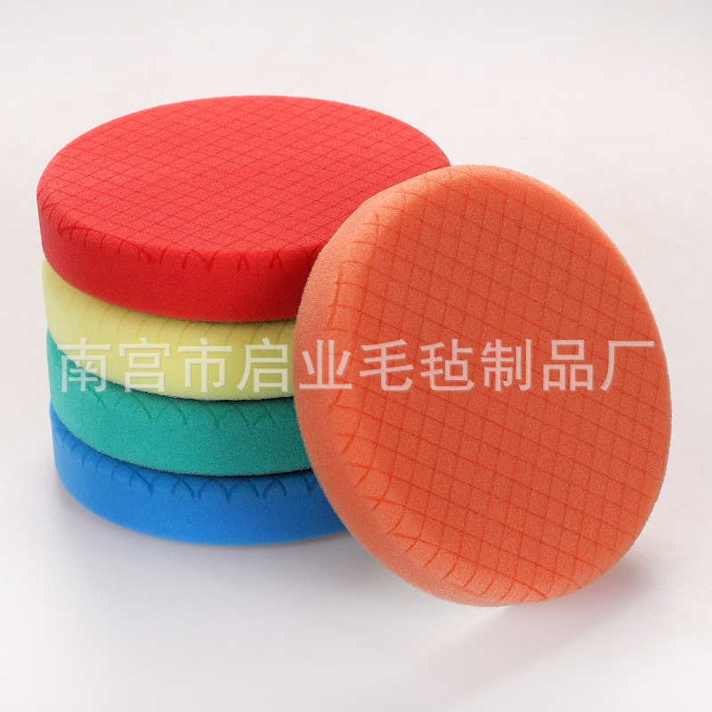 曼泽纳款方格自粘式抛光打蜡棉车漆修复划痕处理镜面还原海绵盘