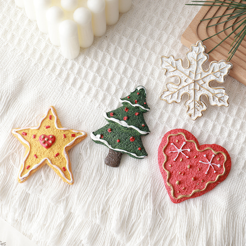 Nuevos árboles de Navidad transfronterizos de madera, copos de nieve, pegatinas de resina de pentacos, accesorios de decoración de Navidad, decoración de amor