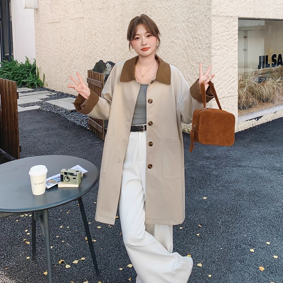 High-End Contrasting Color Windbreaker Jacket for Women 2025 Autum New Korean Style Super Nice Simple Mid-Length Elegant Outwear