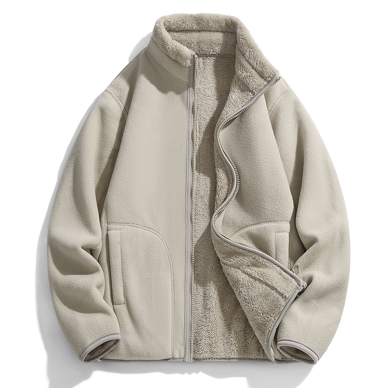 Autumn and Winter Couple Double-Sided Fleece Jacket for Women Thickened Reversible Polar Fleece Sweatshirt Stand Collar Sports Outdoor Fleece Jacket