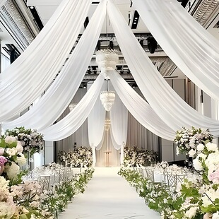 Cross-Border Gauze Pearl Chiffon Ceiling Curtain Wedding Outdoor Party Scene Layout Wedding Arch Decoration
