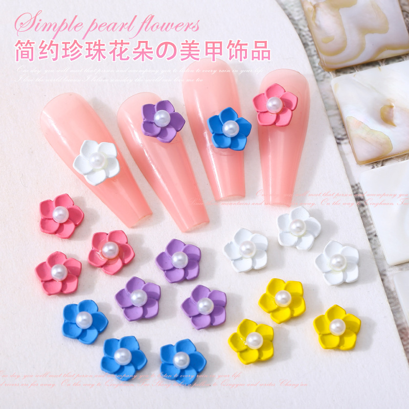 Fresh matte three dimensional fuchsia nail decoration pearl