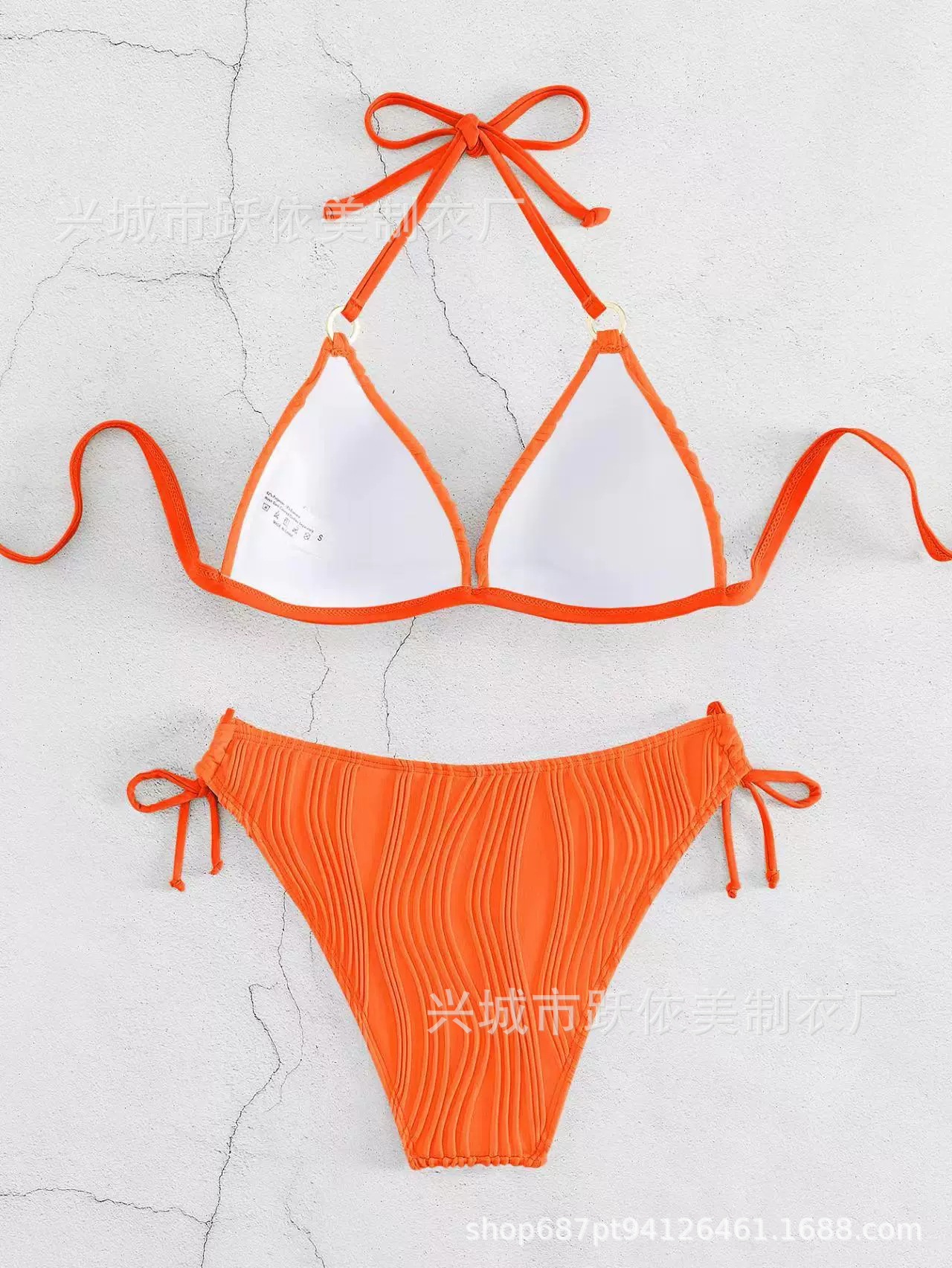 欧美新款游泳衣跨境性感分体带胸垫比基尼糖果色波浪法式三点详情12