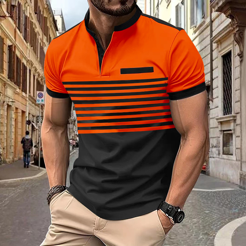 Instagram 2024 Summer Rask Selger POLO Glidelås Poloskjorte for menn med trykt stripe_voghion.com