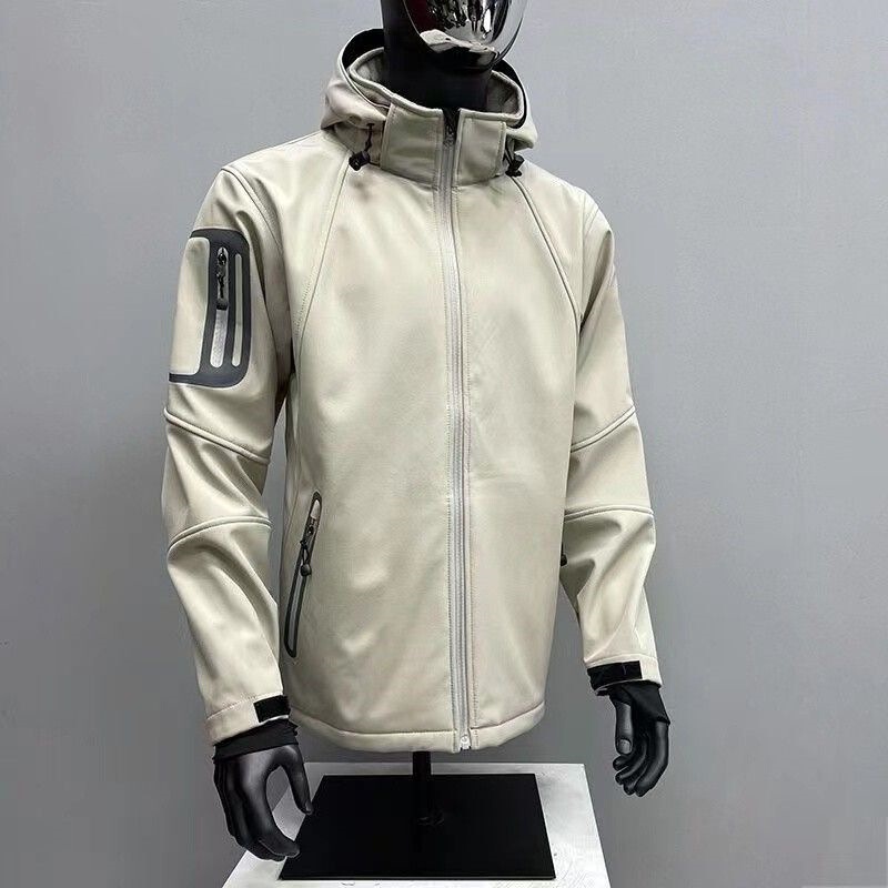 European and American Style! Softshell Fleece Jacket! Professional Outdoor Laminated Jacket for Men, Business Casual Hooded Solid Color Coat European and American Style! Softshell Fleece Jacket! Professional Outdoor Laminated Jacket for Men, Business Casual Hooded Solid Color Coat