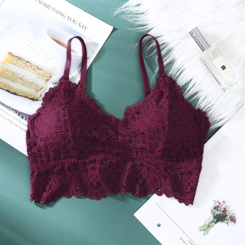 Triángulo Copa ropa interior inalámbrica de las mujeres otoño sexy encaje belleza espalda de tres filas de hebilla sujetador de tamaño libre sujetador image 13
