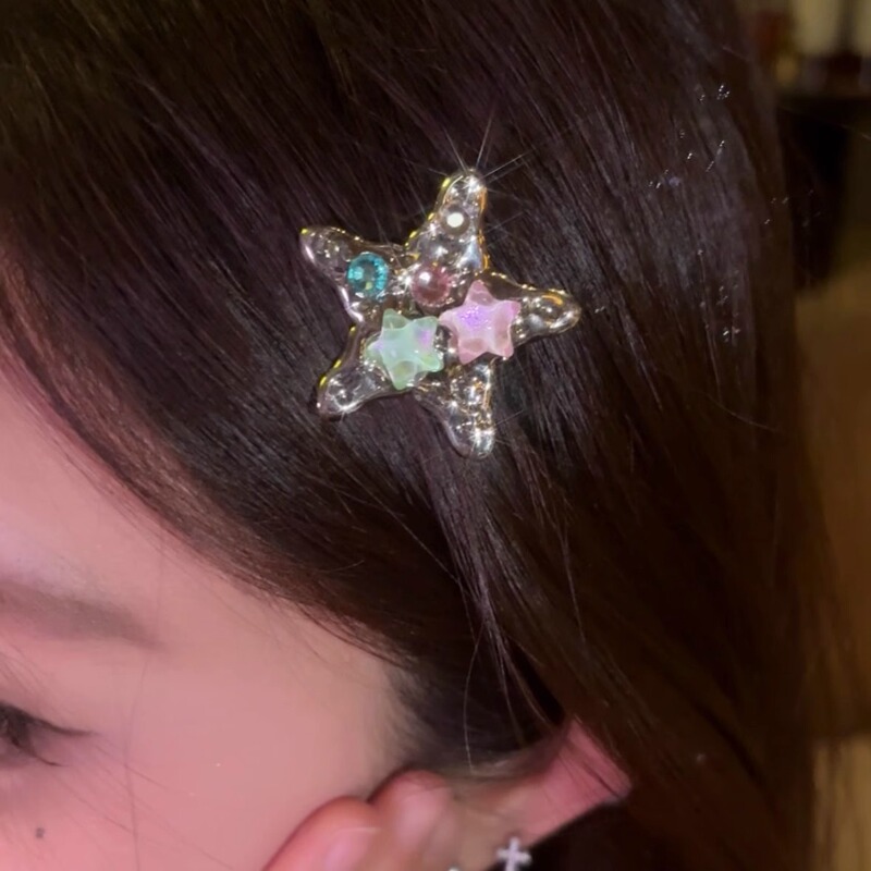 甘くてクールなホットガールカラフルなスターヘアピン女性のためのメタル y2k かわいいチェーンカモノハシクリップ小さなヒトデヘアピンヘアアクセサリー|undefined