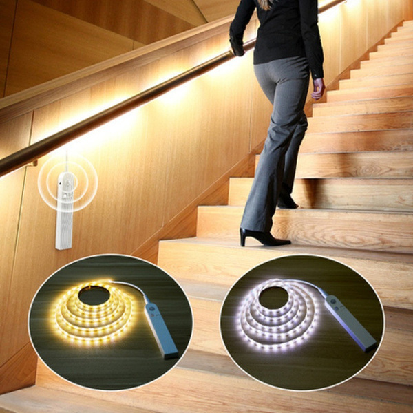 LED Human Body Intelligent Induction Battery Box Cabinet Bed Light with Drip Waterproof USB Battery Dual Power Supply Light Strip
