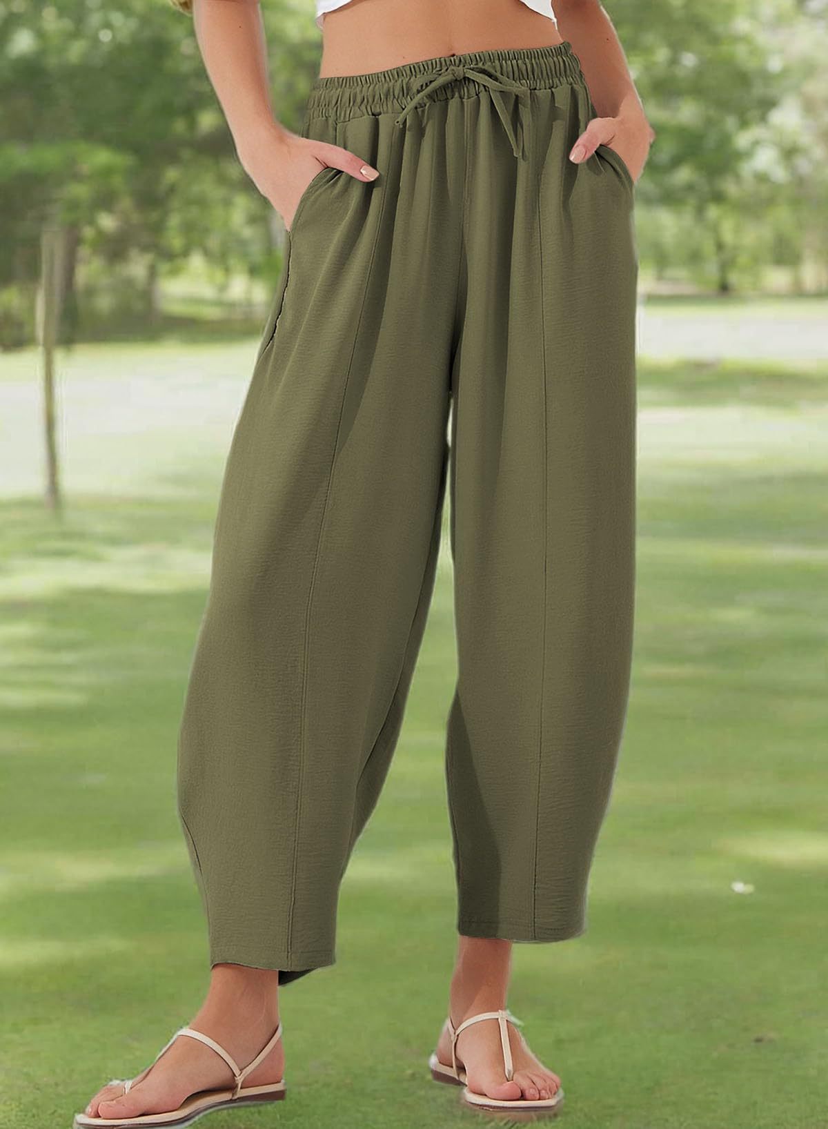 Spring Summer Pleated Women Pants Mid-waist Straight Pants Loose Casual Bloomers Causal Female Trousers Army Green Pants Women_voghion.com
