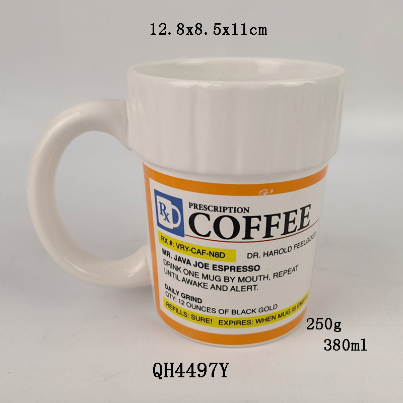 Estrictamente seleccionado de cerámica medicina puede taza de café medicina creativa taza transfronteriza medicina especial forma de botella taza patrón taza de agua
