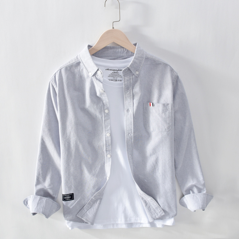 6609 春夏季男士牛津布纯棉衬衫纯色衬衣 一件代发