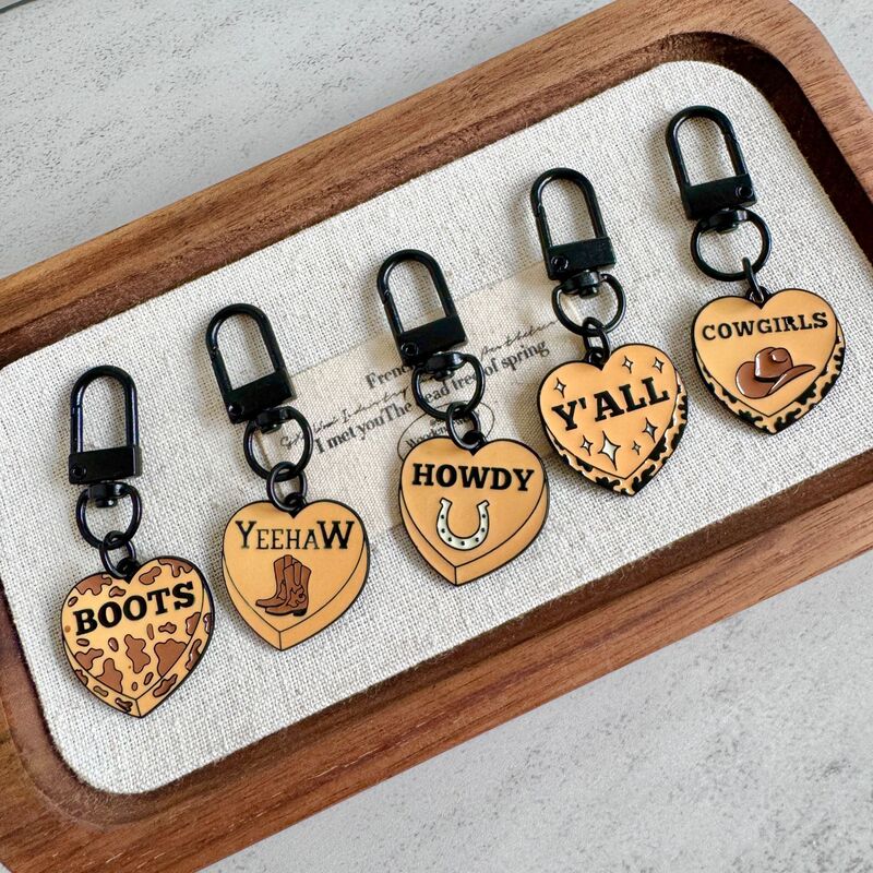 Retro Western Cowboy Brown Love Keychain Cowboy Boots Cowboy Pattern Commemorative Bag Pendant Headphone Accessories