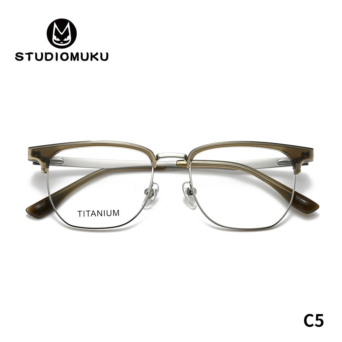 STUDIOMUKU gafas de madera cool cara redonda cara de huevo de pato cara de semilla de melón de titanio puro marco de placa de ceja marco de gafas