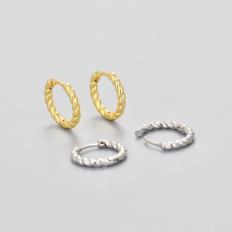 European and American Cross-border High-end Twisted Twisted Golden Hoop Earrings Women's 2024 New Fashionable Small Ear Ring Elegant Earrings