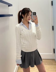 小海鸥高知风刺绣v领麻花毛衣女秋冬修身显瘦休闲针织衫上衣潮