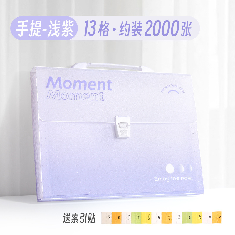 Handheld expanding file folder Moment‑style, 13 pockets, gradient portable organizer