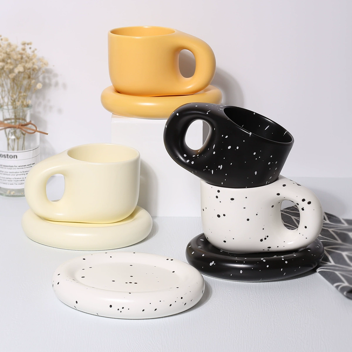 Ceramic coffee handle with glass, for beloved, internet celebrity