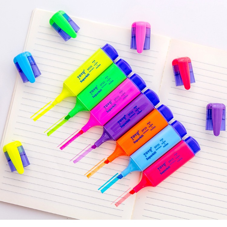 批发东洋SP25彩色荧光笔划重点粗荧光记号笔学生标记彩色笔