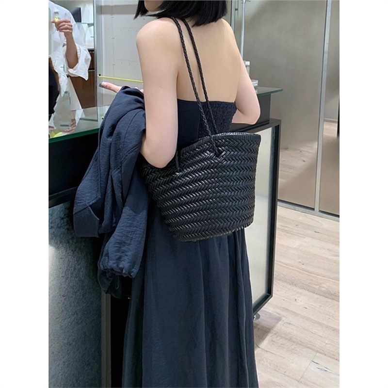 Genuine Leather Hand-Woven Basket Bag For Women - Luxury Vintage Artistic Shoulder Bag, Large Capacity Vacation Style Tote - Thumbnail 7
