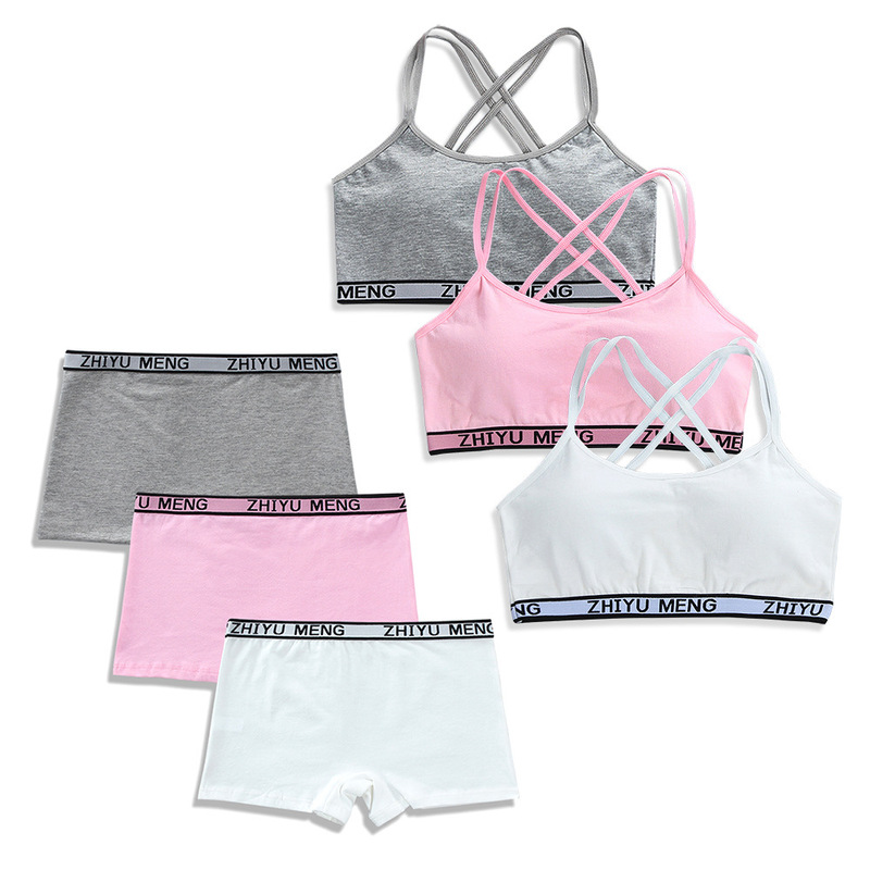 Girls' Bra Development Period Set Summer Thin Middle and High School Students Tube Top Intimates Suspenders Medium and Large Children's Bra Intimates Cotton