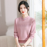 中老年女装秋冬新款针织加绒加厚毛衣时尚小立领纯色妈妈装打底衫，女装针织衫/毛衣，妃慕昵服饰