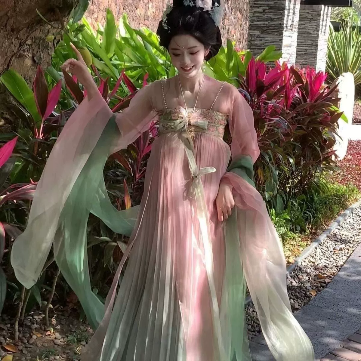 Новый весенний женский Ханфу, стиль Тан, Северная и Южная династии, летний и осенний полный комплект, цельная рваная юбка, элегантный китайский стиль.