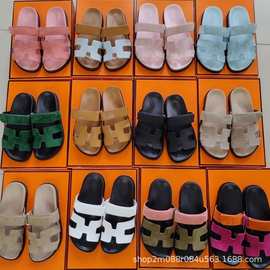 2024新款跨境二舅拖女厚底H拖鞋魔术贴外贸大码时尚slippers批发