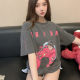 AKIRA Akeira Cartoon Vintage Vintage Washed Distressed Round Neck Loose Short-sleeved T-shirt for Men and Women