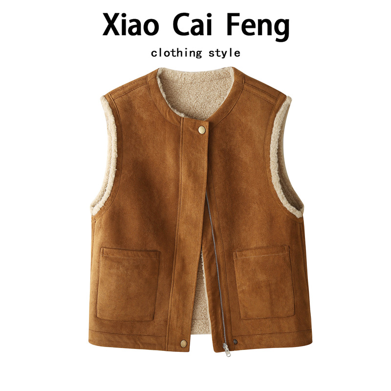 European Reversible Lamb Wool Vest Jacket for Women, Autumn and Winter Fur Integrated Vest, Outer Wear Vest, Suede Vest