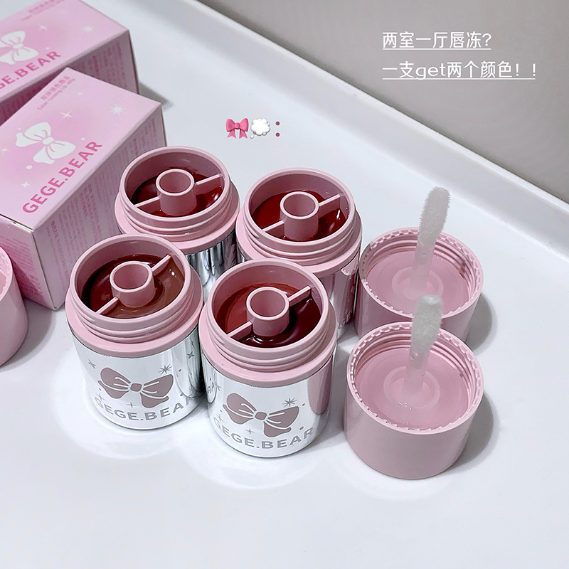 Gege Bear doble color de bloqueo labial congelado agua luz baja saturación color desnudo esmalte labial esmalte labial transfronterizo brillo labial al por mayor