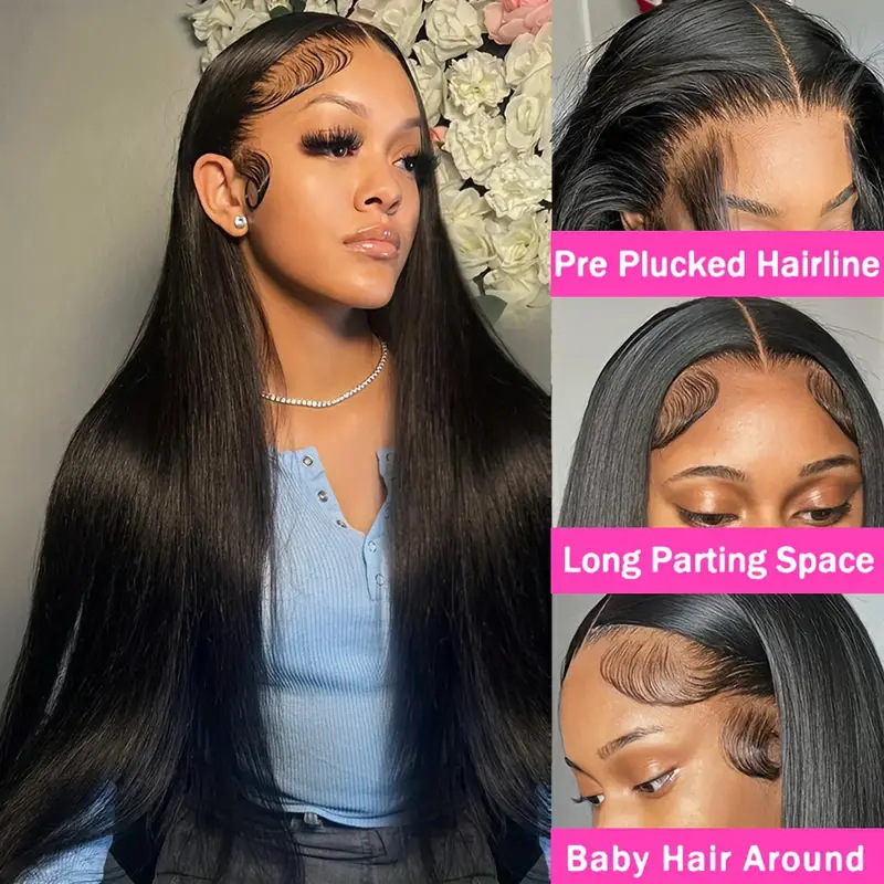 Amazon front lace wig black women's mid-length long straight hair fluffy natural fashion temperament full hair set Amazon front lace wig black women's mid-length long straight hair fluffy natural fashion temperament full hair set