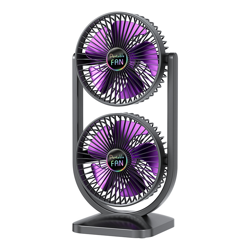 新しいダブルヘッドデスクトップファンUSB充電式調節可能なファン家庭用屋外大風力空気循環ファン|undefined