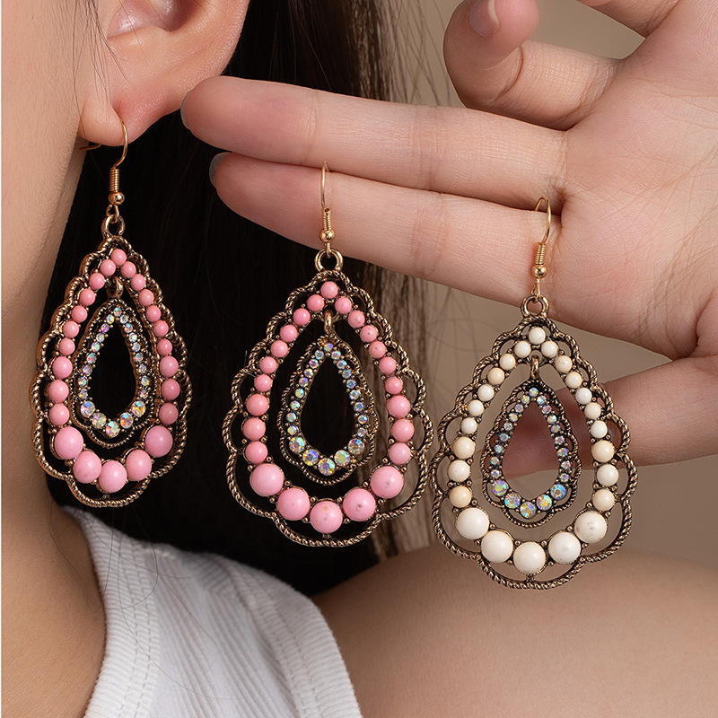 Retro ethnic geometric turquoise earrings drop-shaped