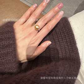 9-10mm南洋金珠戒指正圆微微瑕金珠海水珍珠戒指经典饰品纯银戒托