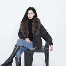 欧货2025冬季新款皮草狐狸大毛领羽绒服女短款时尚设计感加厚外套