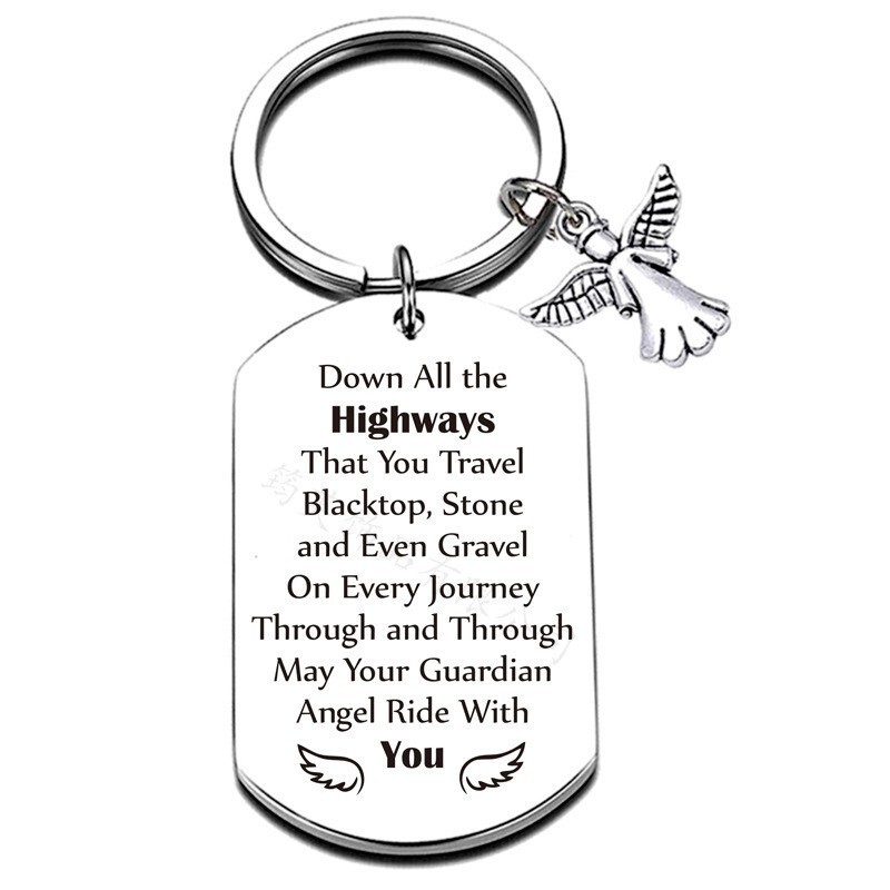 2024 European and American Amazon Angel Guardian DIY Laser Engraved Stainless Steel Keychain Customized Car Key