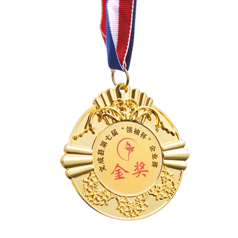 Medalla de bronce metálica universal para competiciones deportivas, medalla conmemorativa de aleación de zinc en oro, plata y bronce con diseño de loto.