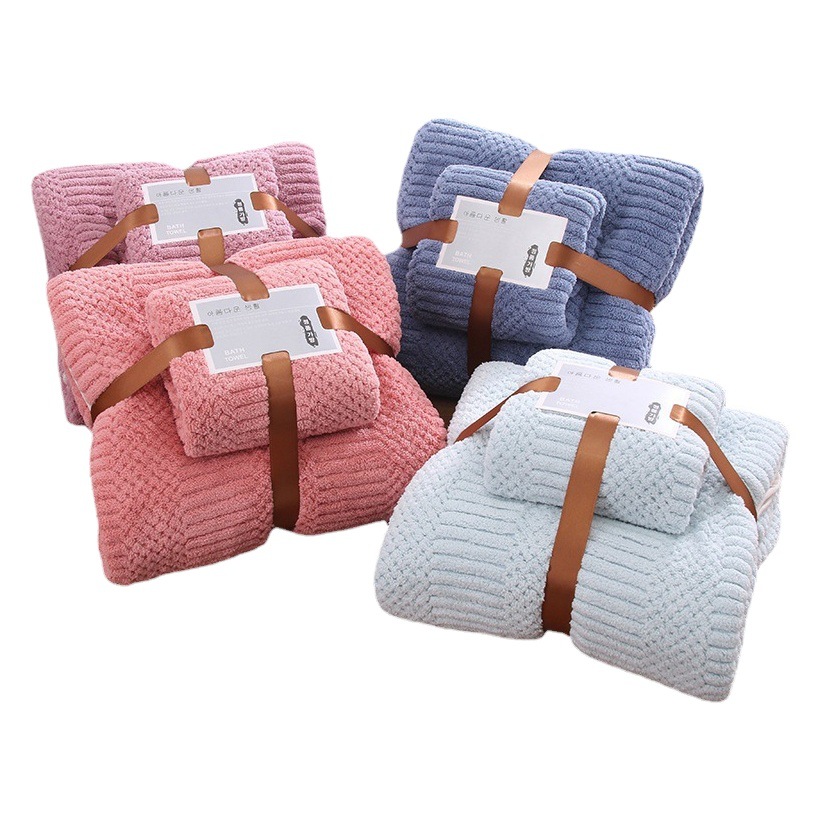 Toallas de lana de coral transfronterizas, toallas de baño, toallas de baño de secado rápido absorbentes de agua de doble cara para el hogar, toallas de pareja, toallas de baño para niños y madres