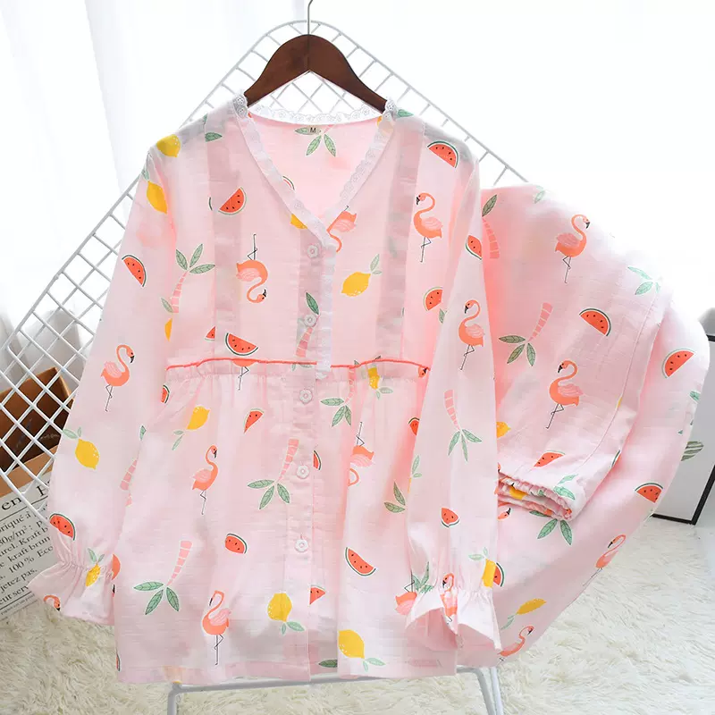 纱布月子服哺乳衣火烈鸟系列 喂奶家居套装厂家批发