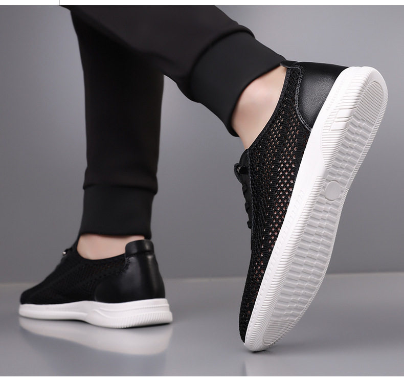 Giày sandal nam lưới thoáng khí đế mềm chống trượt kiểu lỗ, đế bằng — Màu be, màu đen chi tiết 20