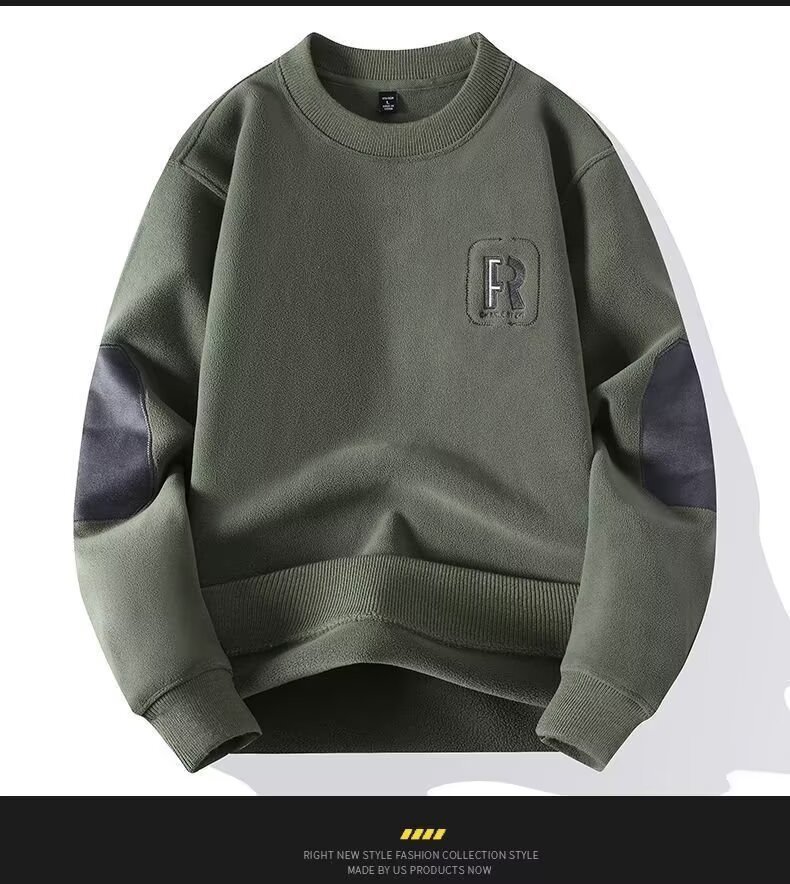 Herren-Fleece-Sweatshirt mit doppelter Lage – Retro-inspirierter Rundhalspullover (Schwarz/Grün/Anthrazit/Khaki, M-3XL)_voghion.com