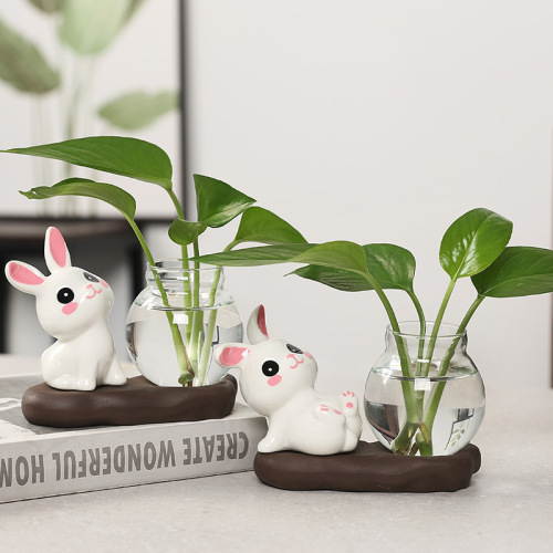 Home furnishings hydroponic vase ceramic rabbit office desk decoration supplies new rabbit pothos flower arrangement container