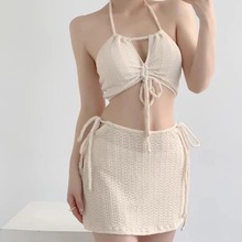 一件代发女新款比基尼三件套裙式分体时尚纯欲系带保守海边泡温泉
