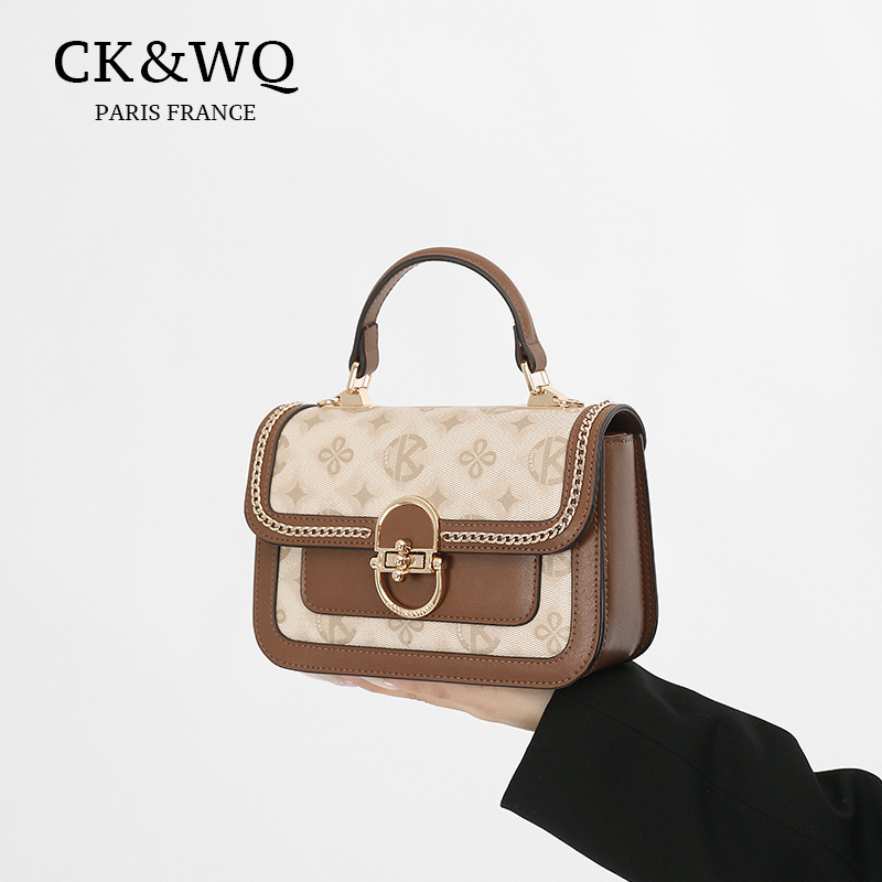 Ck&Wq Handbag Women's 2025 New Holiday Gift Retro Brown Fashion One-Shoulder Cross-Body Small Square Bag