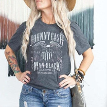 外贸跨境电商独立站亚马逊亚马逊辛苦JOHNNY CASH印花彩棉女T恤