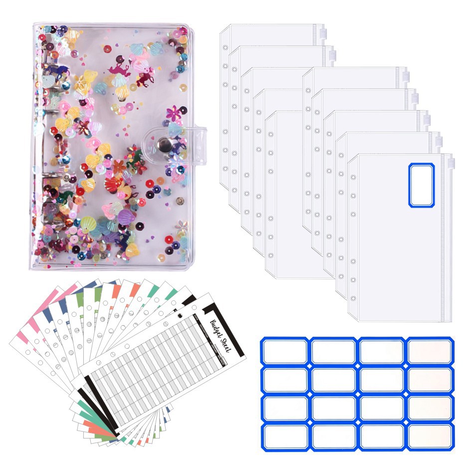 PVC 컬러 쉘 (12 지퍼 백 + 12 예산 카드 + 1 16 파란색 스티커)