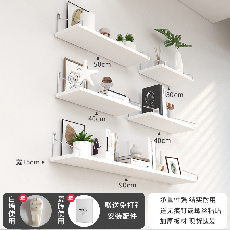 Estante de pared, instalación sin taladro, adecuado para cocina, sala de estar, dormitorio, estantería de madera recta para almacenamiento.